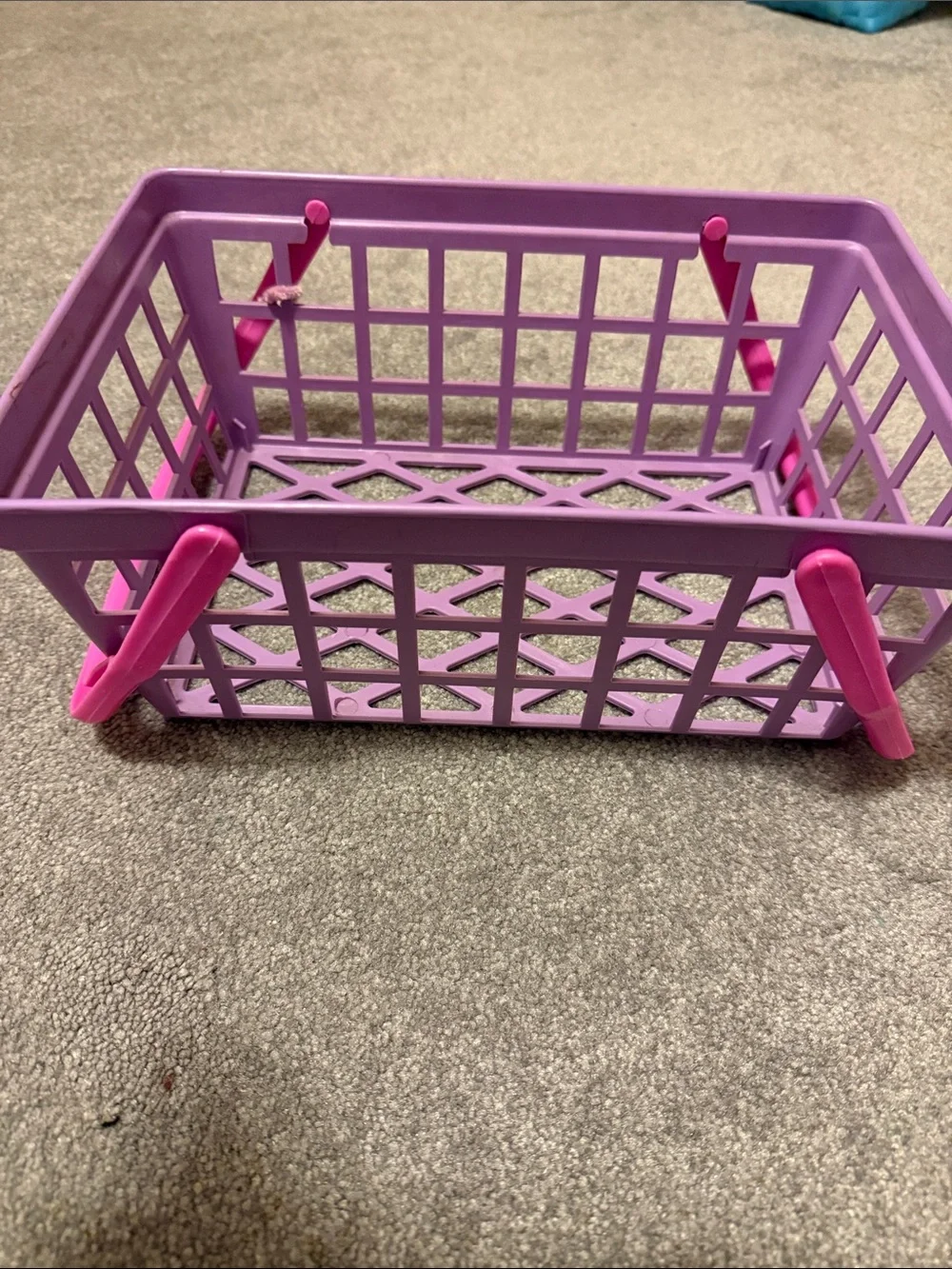 Purple Plastic Storage Basket with bright pink handles